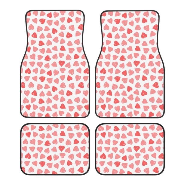 Fotbe Hearts Juego de 4 Tapetes para Auto con Estampado – Alfombrillas de Goma Reforzada, Diseño Antideslizante, Protección para Todo el Año – Vehículos, Autos, Camionetas y SUVs