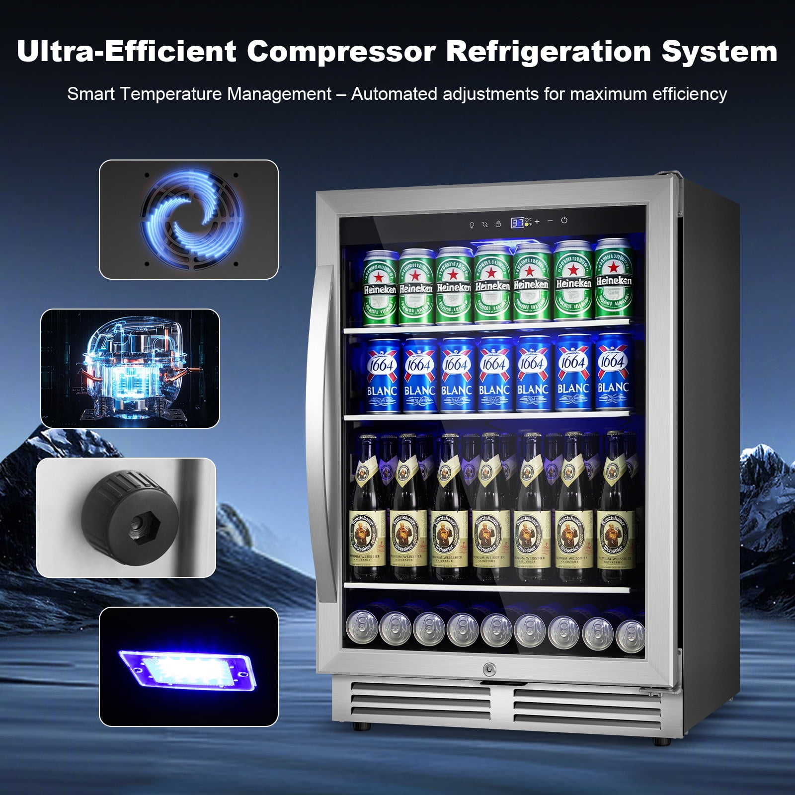 TITTLA 24 inch Beverage Refrigerator,190 Cans Beverage Cooler with Glass Shelves,Under Counter Refrigerator,Silver