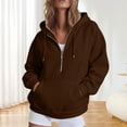 thumbnail image 2 of Huowey Womens Sweatshirt Cozy Casual Half Zip Hoodie With Pocket Lightweight Solid Color Long Sleeve For Everyday Wear Fall Clothes,Coffee,M, 2 of 4