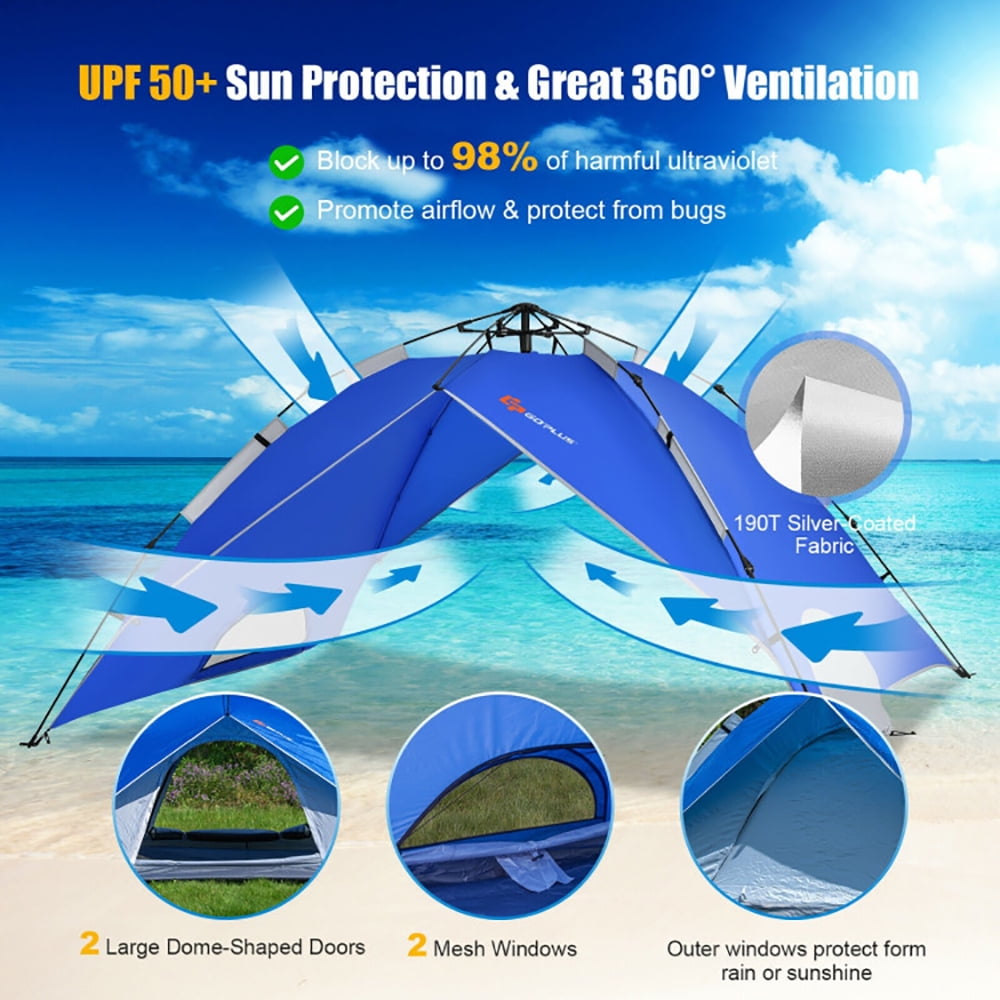 Aimee Lii 2-in-1 4 Person Instant Pop-up Waterproof Camping Tent, Easy Set Up Camping Tents Shelter, Blue