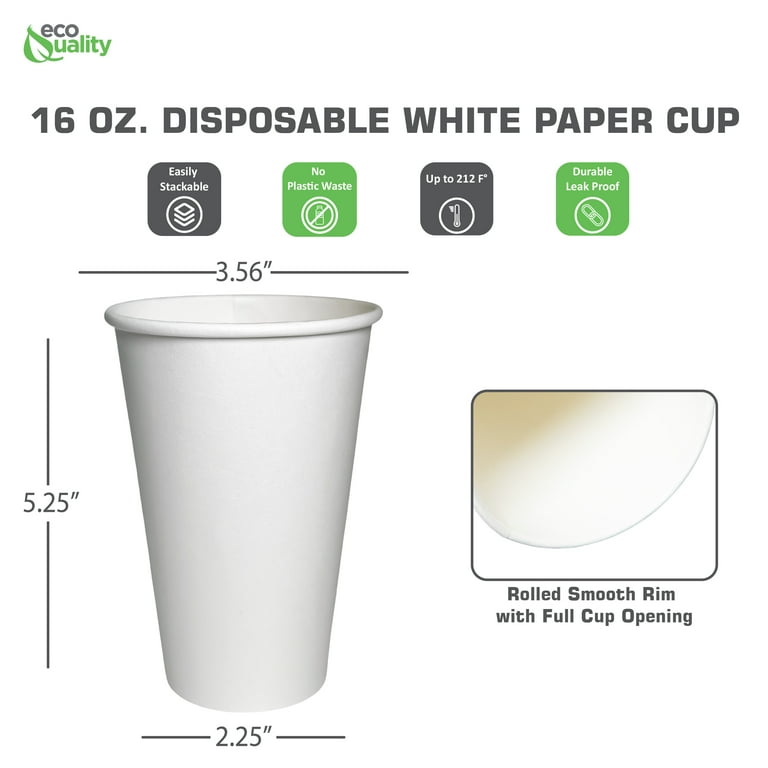 [200 PACK] 16oz White Paper Coffee Cups - Disposable Coffee Cups - Hot  Drink, Tea, Coffee, Cappuccino, Hot Chocolate, Chai, Chai Latte by  EcoQuality