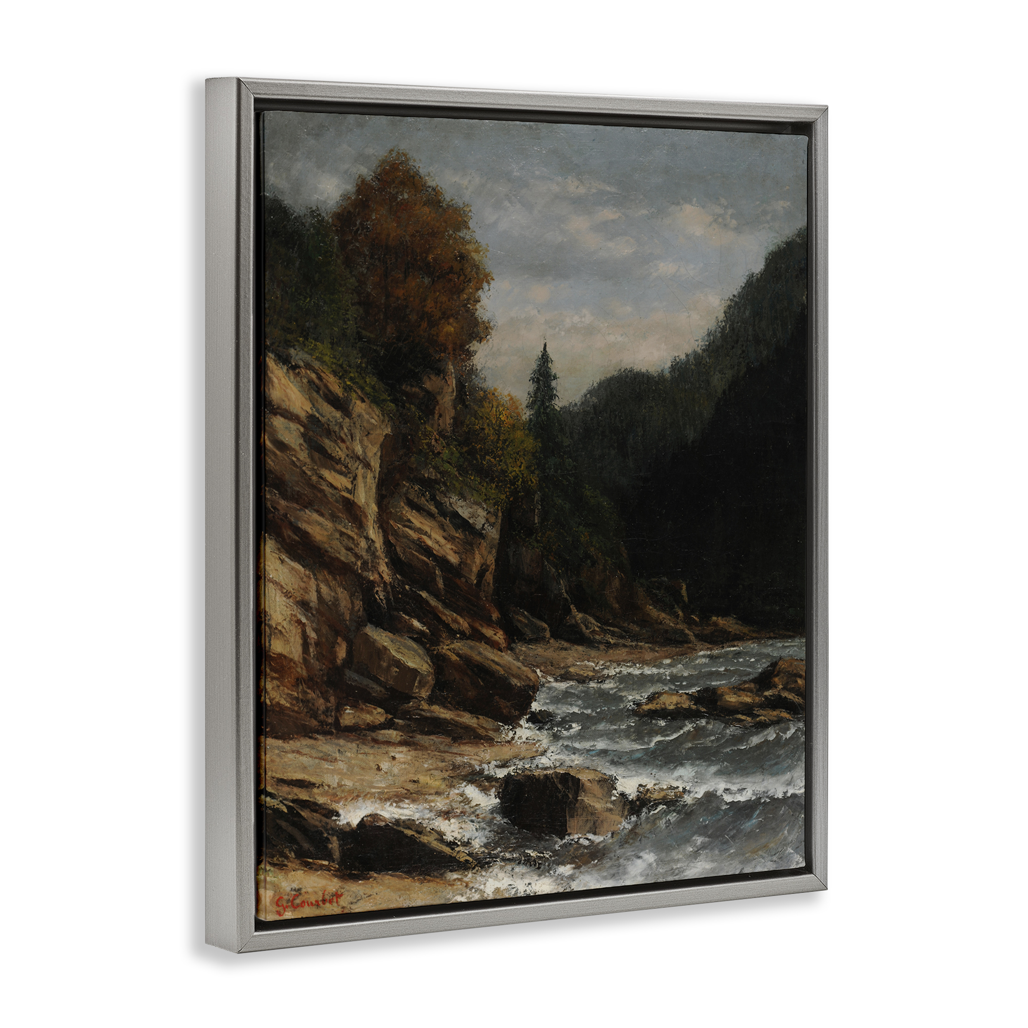 Stupell Industries Classical Ocean Tide Landscape & Nature Painting Gray Floater Framed Canvas Art Print Wall Art, 17 x 21