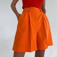 thumbnail image 2 of YYDGH Women Business Casual Button Dress Shorts High Waist Wide Leg Pleated Shorts Summer Solid Bermuda Shorts with Pockets Orange XL, 2 of 8