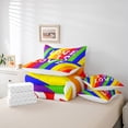 thumbnail image 5 of Manfei Rainbow Stripes Geometric Bedding Comforter Set 7pcs, Cartoon Style Queen Bedding Sets, Love Is Love Queen Sheet Sets, Super Cozy Room Decor, 5 of 7