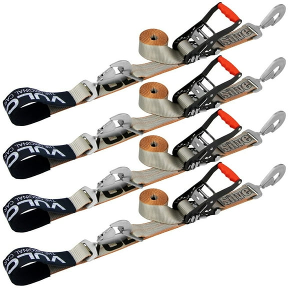VULCAN AxleCombo Strap, Snap Hook Ratchet, 2 inch x 114 inch, 4 Pack, Silver Series, 3300 Lbs SWL