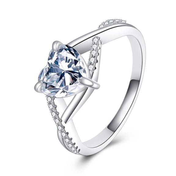 MYSTICPOEM Solitaire 2ct Heart Cut Moissanite Rings for Women Sterling Silver 14K White Gold Plated Moissanite Engagement Rings for Women Wife Gifts