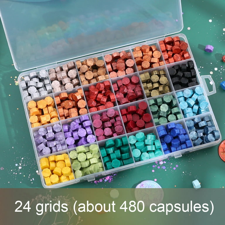 600 Pieces Colorful Sealing Seal Stamp Wax Beads Kit With 24 Grids Storage  Box