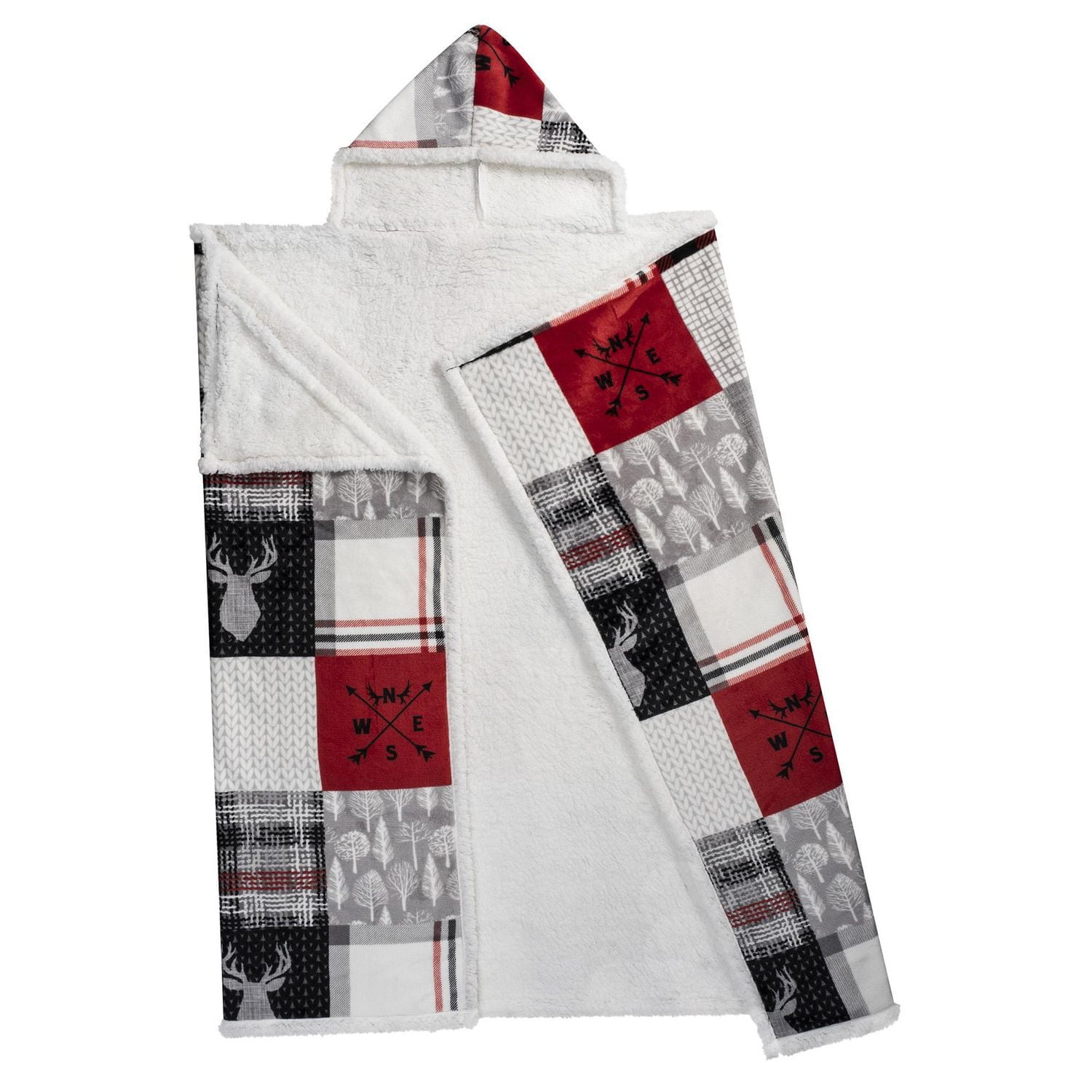 Safdie & Co. Premium Ultra Soft Flannel Hoodzy Hooded Throw Blanket with Sherpa Forest Patchwork