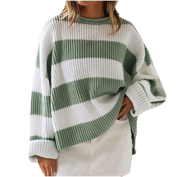 Timegard Sweaters for Women Oversized Crew Neck Long Sleeve Top Color Block Knit Pullover Fall Fashion