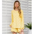 thumbnail image 3 of MINT PLUS PINK Womens Star Print Two Piece Outfits Pajama Long Sleeve Shirt and Elastic Shorts Lounge Set with Pocket Made In USA, 3 of 6
