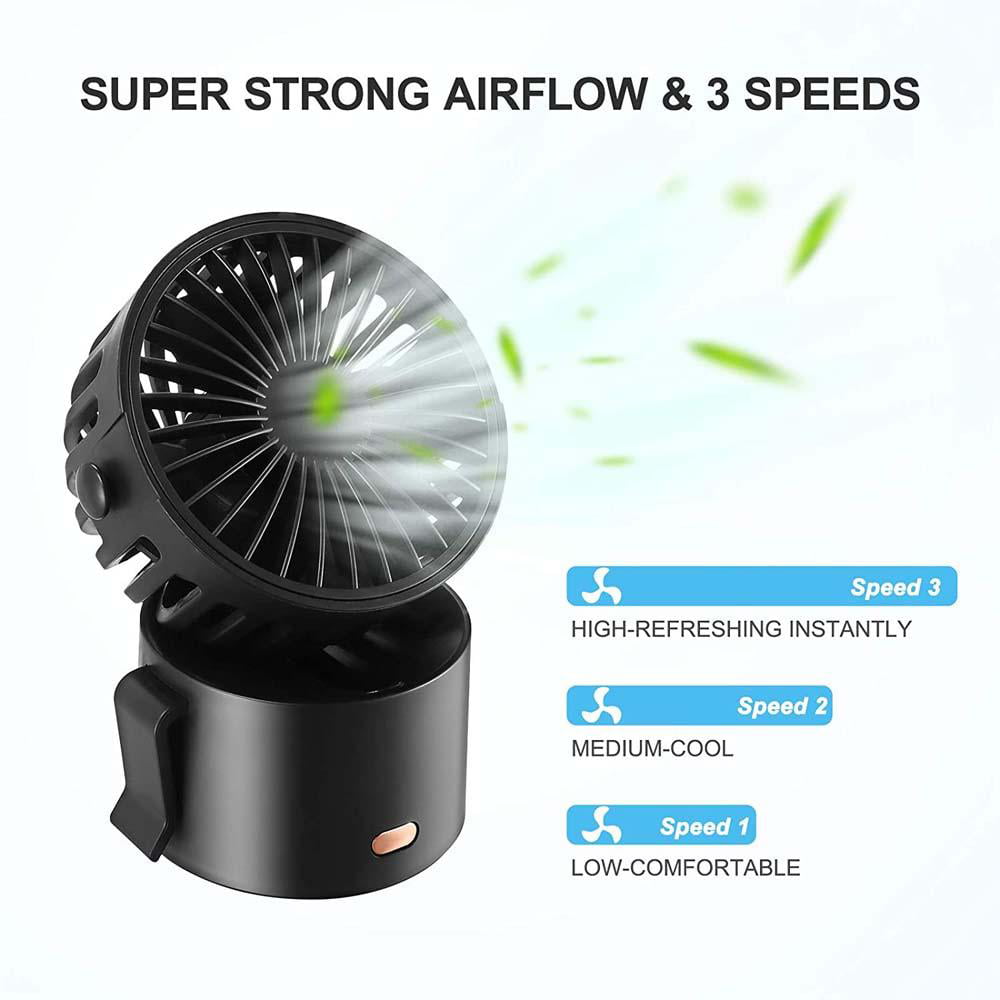 Rechargeable Battery Operated Clip on Fan 3 Speeds Portable Small USB Personal F