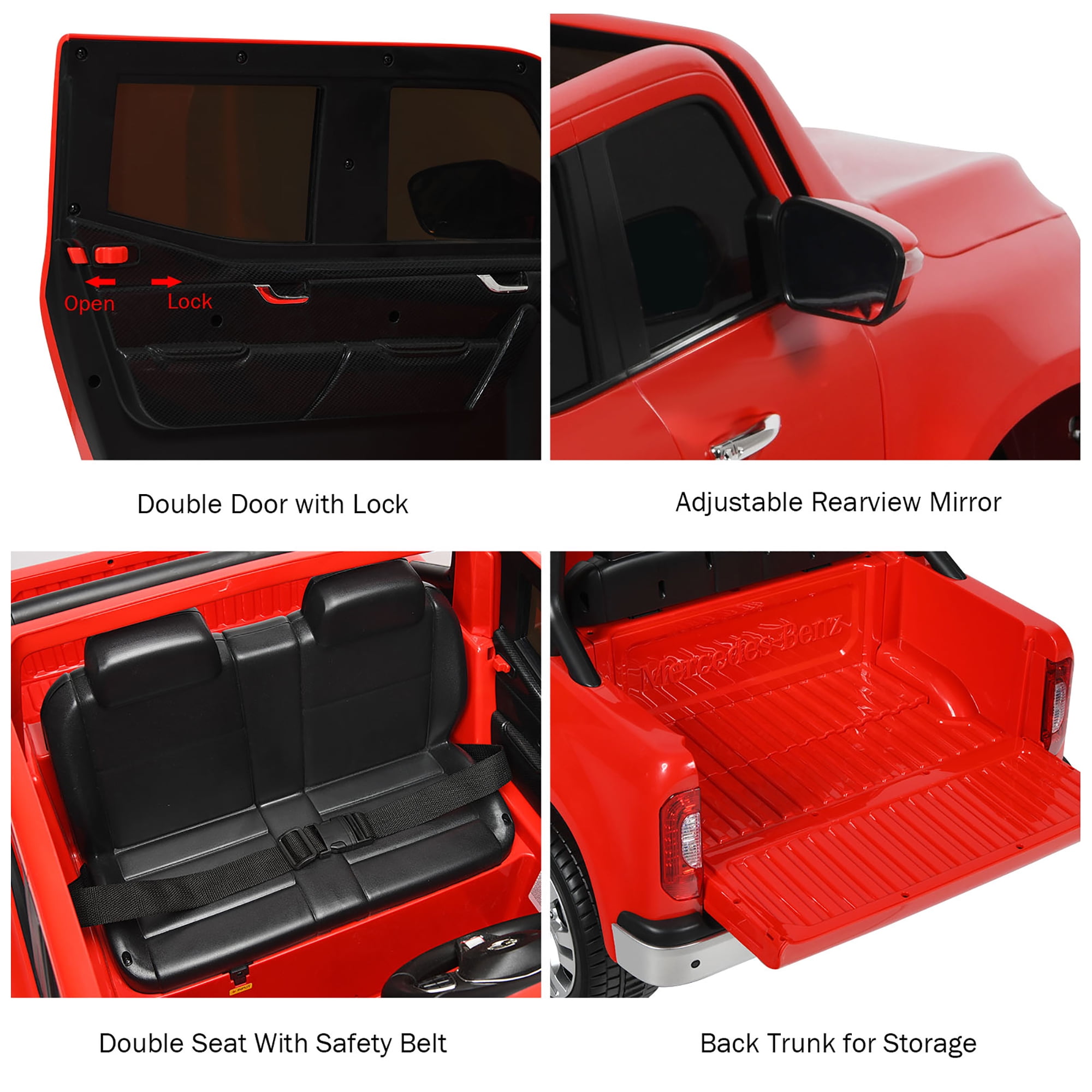Costway Licensed Mercedes Benz x Class 12V 2-Seater Kids Ride On Car w/ Trunk Red