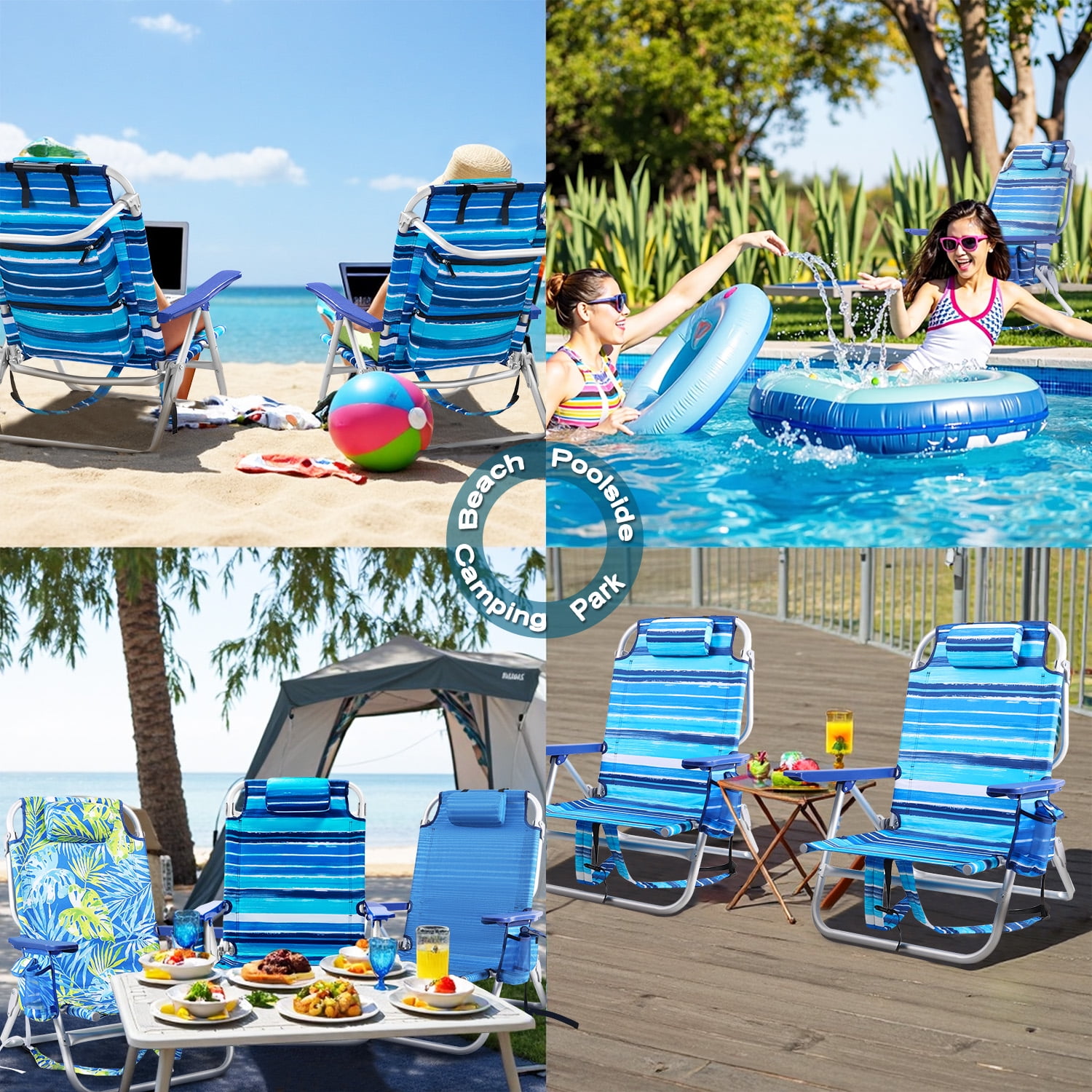 BOSSIN Backpack Beach Chair with Umbrella for Adults, Folding Heavy Duty Camping Chair with Large Pockets, Cup Holder and Towel Rack