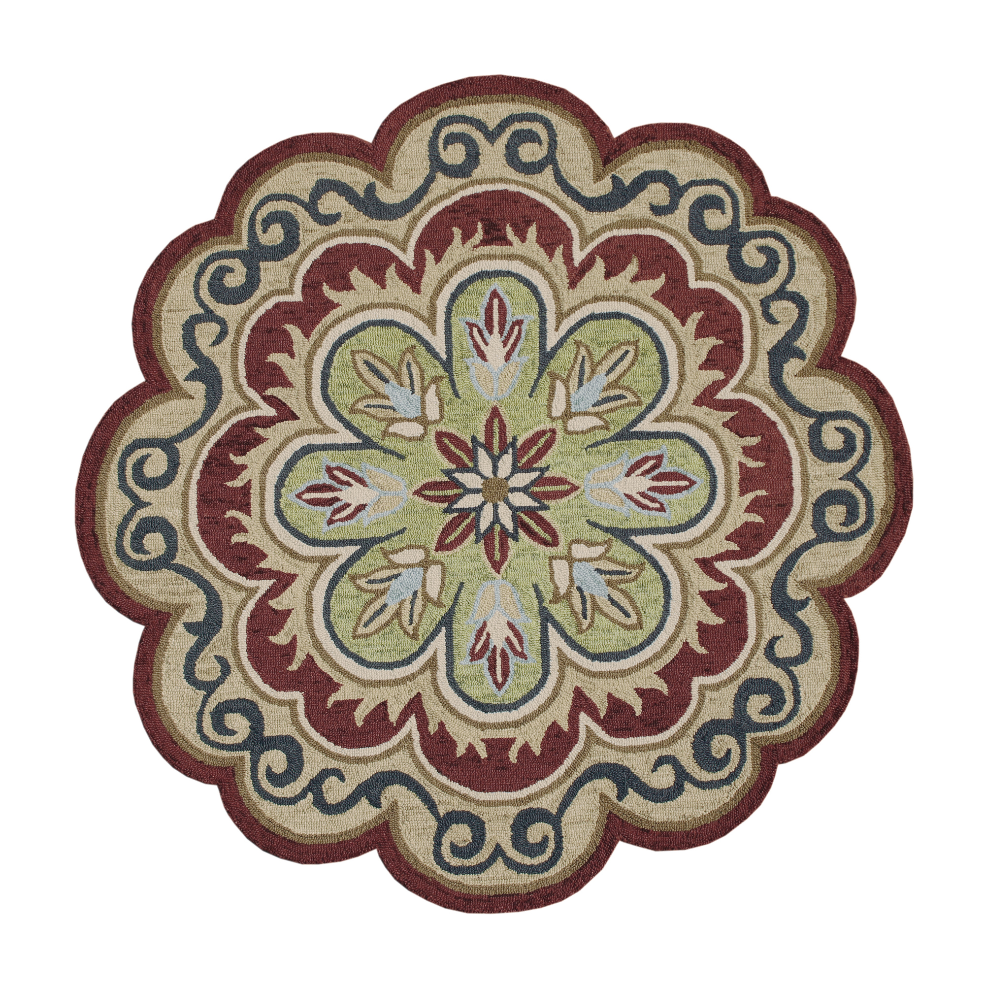Ox Bay Elena 4' Round Rust/Gold Floral Medallion Indoor Area Rug