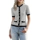 thumbnail image 1 of Cárdigan a Rayas para Mujer, Suéter de Manga Corta con Botones, Tops Casual de Cuello Redondo, S Rayas Negro Blanco, 1 of 6