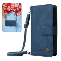 Dteck for iPhone XS Max Wallet Case with Card Holder, Soft PU Leather Handbag Purse Zipper Pocket Card Holder Wallet for Women Men, Crossbody Wallet Phone Case with Strap, Blue