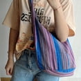 thumbnail image 2 of MMYGU Foldable Hemp Striped Slouchy Shoulder Bag - No-Closure, Cotton Lined, Retro Boho Style, Trendy Underarm Bag for Occasions - Versatile, Stylish, and Easy to Carry, 2 of 9