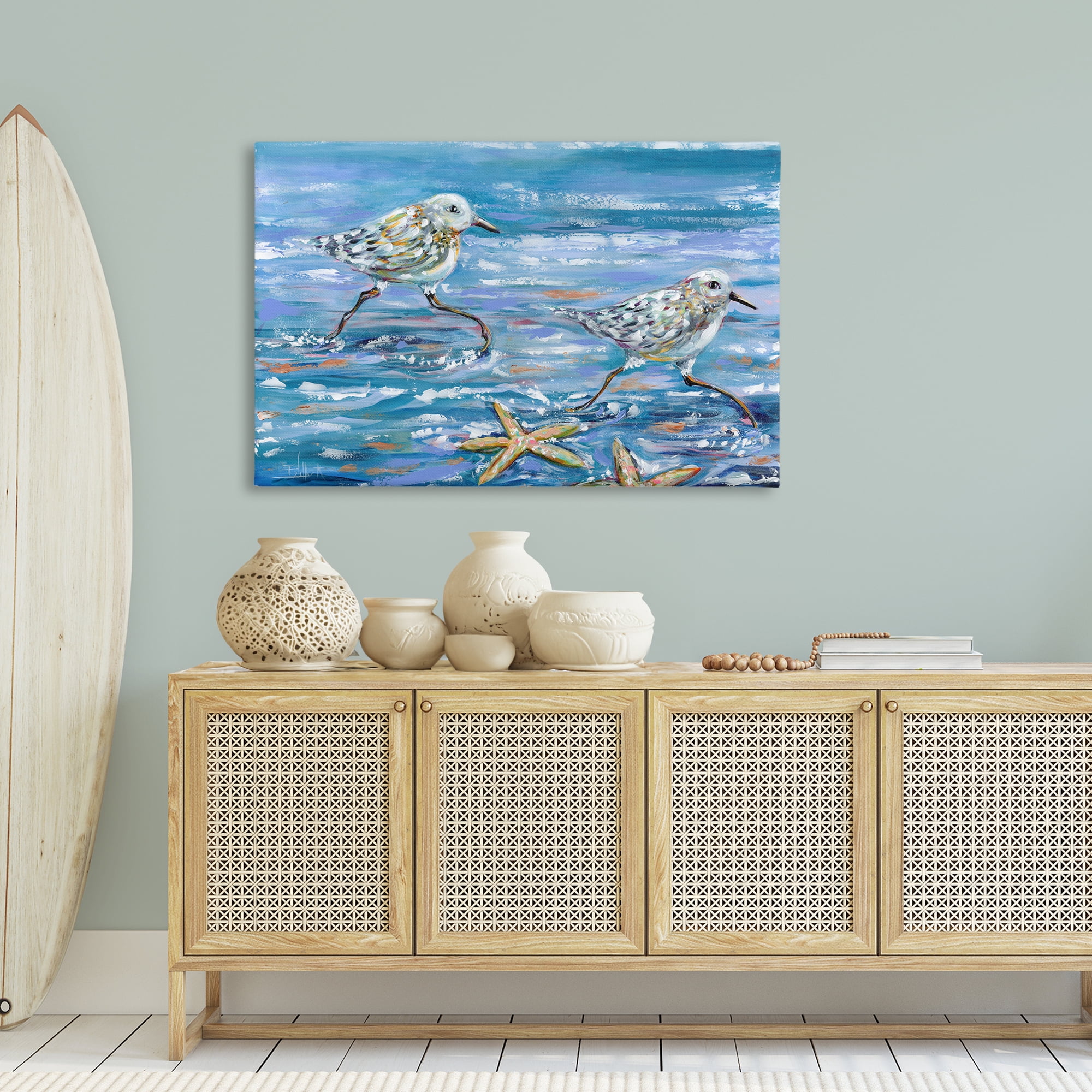 Stupell Industries Running Sea Sandpipers Coastal Painting Gallery Wrapped Canvas Art Print Wall Art, 45 x 30
