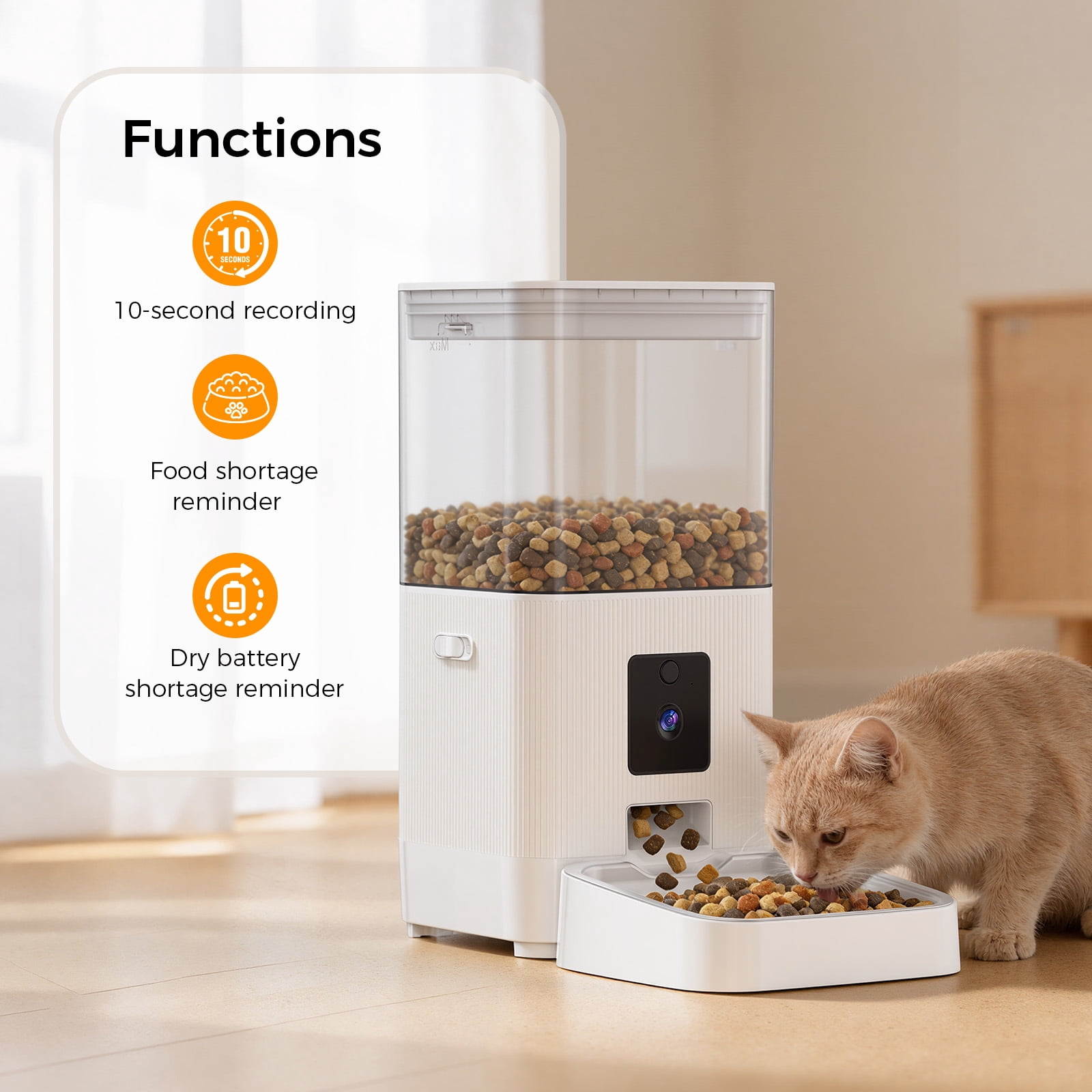 KNDKO Automatic Cat Feeder with Camera, 5.5QT/6L Large Capacity Cat Food Dispenser with 2-Way Audio & App Control, Dual Power Backup