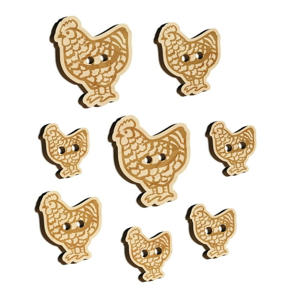 Barred Plymouth Rock Chicken Wood Buttons for Crochet Knitting Sewing DIY Craft - 1.00 Inch Medium (7pcs)