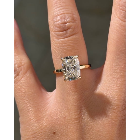 Solitaire Brilliance 4 CT Hidden Halo Elongated Cushion Lab Grown Diamond Engagement Ring for Women 10k Yellow Gold Ring Size 4