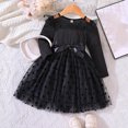 thumbnail image 2 of Sngxgn Girls Dresses Ruffled Long Sleeve Neck Casual A-Line Short Dress(Black,110), 2 of 8