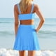 thumbnail image 4 of Trajes de baño para mujer Trajes de baño de dos piezas a cuadros para mujer Trajes de baño de vendaje Cuello redondo Trajes de baño sin espalda Trajes de baño de 3 piezas para mujer, 4 of 9