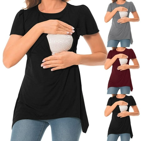 

Tejiojio Maternity/Labor/Nursing Clothing Clearance Pregnant Womans Womens Solid Color Round Neck Short Sleeve Round Neck Breastfeeding Blouse