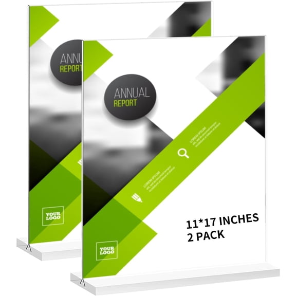 2 Pack Large Acrylic Sign Holder - 11 x 17 Inches Clear T Shaped Table Photo Menu Display Stand - Double Sided Picture Flyer Holder for Office Store Restaurant