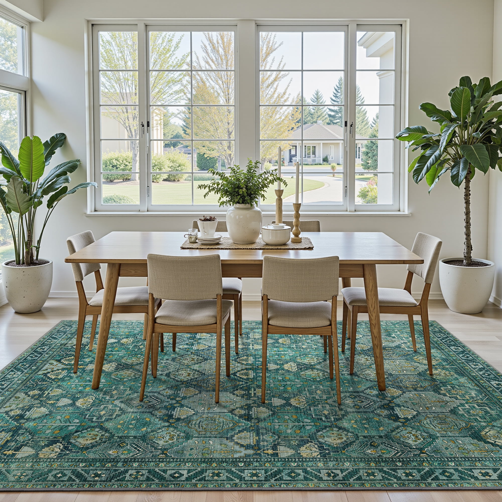 KUETH 6'x9' Area Rugs for Living Room, Ultra-thin Non Slip Machine Washable Vintage Indoor Rug, Low Pile Chenille Print Rug for Bedroom Dining Room Home Office