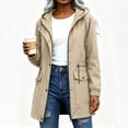 thumbnail image 2 of Mifsaly Rain Jacket for Women Mid Length Water Resistant Zip Up Hooded Windbreaker Jackets Drawstring Elastic Outdoor Fall Winter Outerwear with Pockets Khaki,XL, 2 of 8