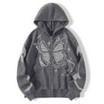 thumbnail image 2 of Luwomo Womens Jackets Y2K Butterfly Print Long Sleeve Drawstring Hooded Sweatshirt Zip Up Loose Fit Pullover Blouses Grey,M, 2 of 3