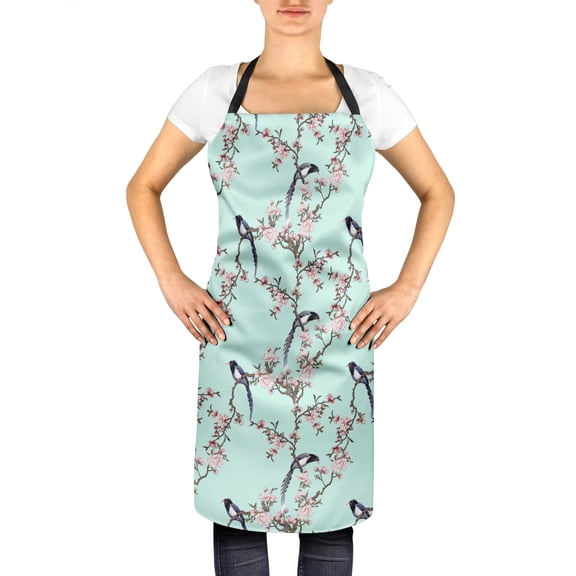 S4Sassy Green Blossom & Paradise Whydah Bird Bib Kitchen Apron with Adjustable Belt For Cooking Chef Bib-24 x 32 Inches