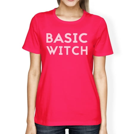 Basic Witch Womens Cute Halloween Costume Tshirt Hot Pink Cotton