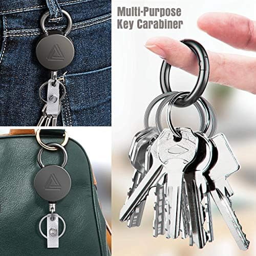 2 Pack Heavy Duty Metal Retractable Badge Holder Reel with Belt Clip Key Ring and Waterproof Vertical Clear ID Card Holder + 2 Extra Carabiner Key Chain Rings, 30 inches Strong Dyneema Pull Cord