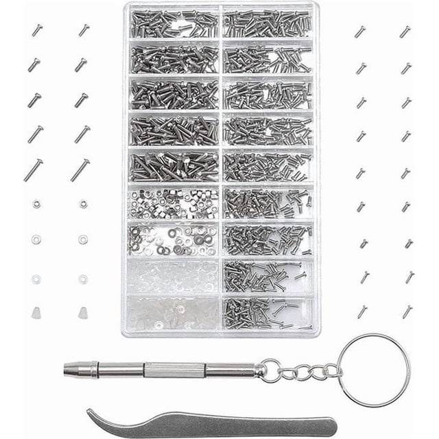 1000 Pieces Stainless Steel Micro Screw Set Glasses Repair Kit Incl. Tools