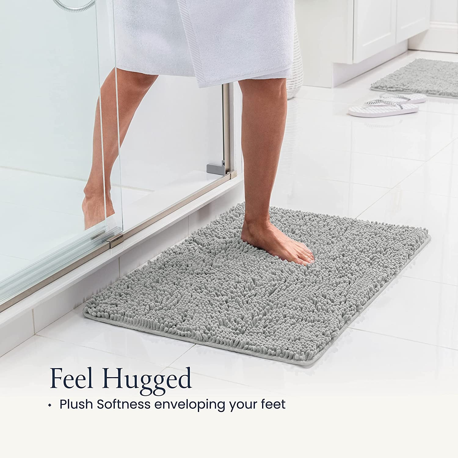Bathroom Rugs Sets 2 Piece 24x17+30x20 Inch,Plush Bath Mat Set Quick-Dry Soft Chenille Bathroom Mat with Rubber Backing,Washable,Absorbent(Gray)