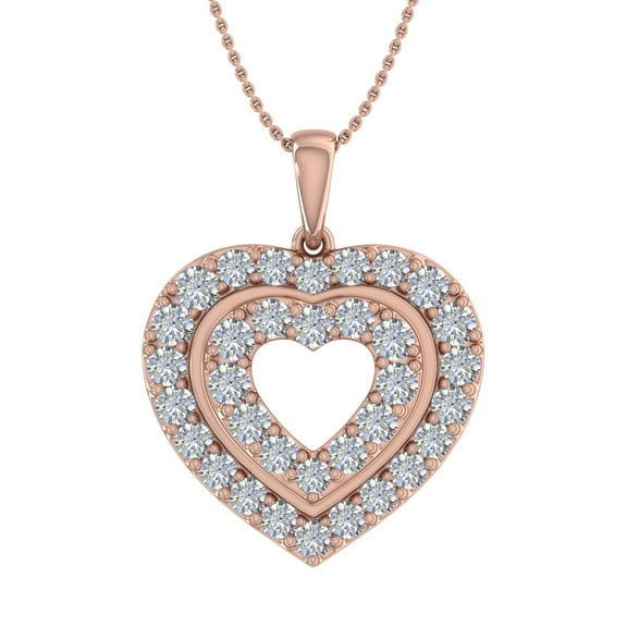 1 Carat Heart in Heart Diamond Pendant Necklace in 14K Rose Gold (Silver Chain Included) (I1-I2 Clarity)