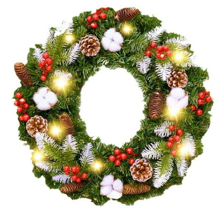 BN-LINK 24 Inch Pre-Lit Artificial Christmas Wreath, 8 Lighting Modes & 50 LED Lights & 180 Branch Tips, X-max Decoration for Home Wall Window Porch