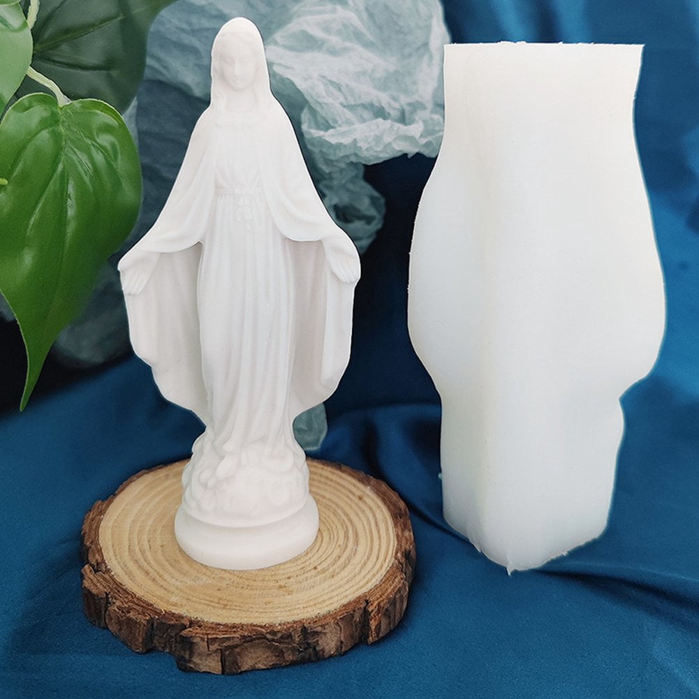 Slccxzc Virgin Mary Silicone Mold Religious Epoxy Resin Casting Mould for Candle Plaster Cement DIY Crafts