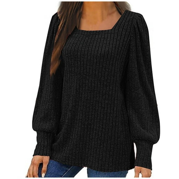 Jsaierl Mujeres Casual Puff Camisas de Manga Larga 2025 Otoño Moda Side Split Cuello Cuadrado Tops Loose Fit Dressy Túnica Blusas