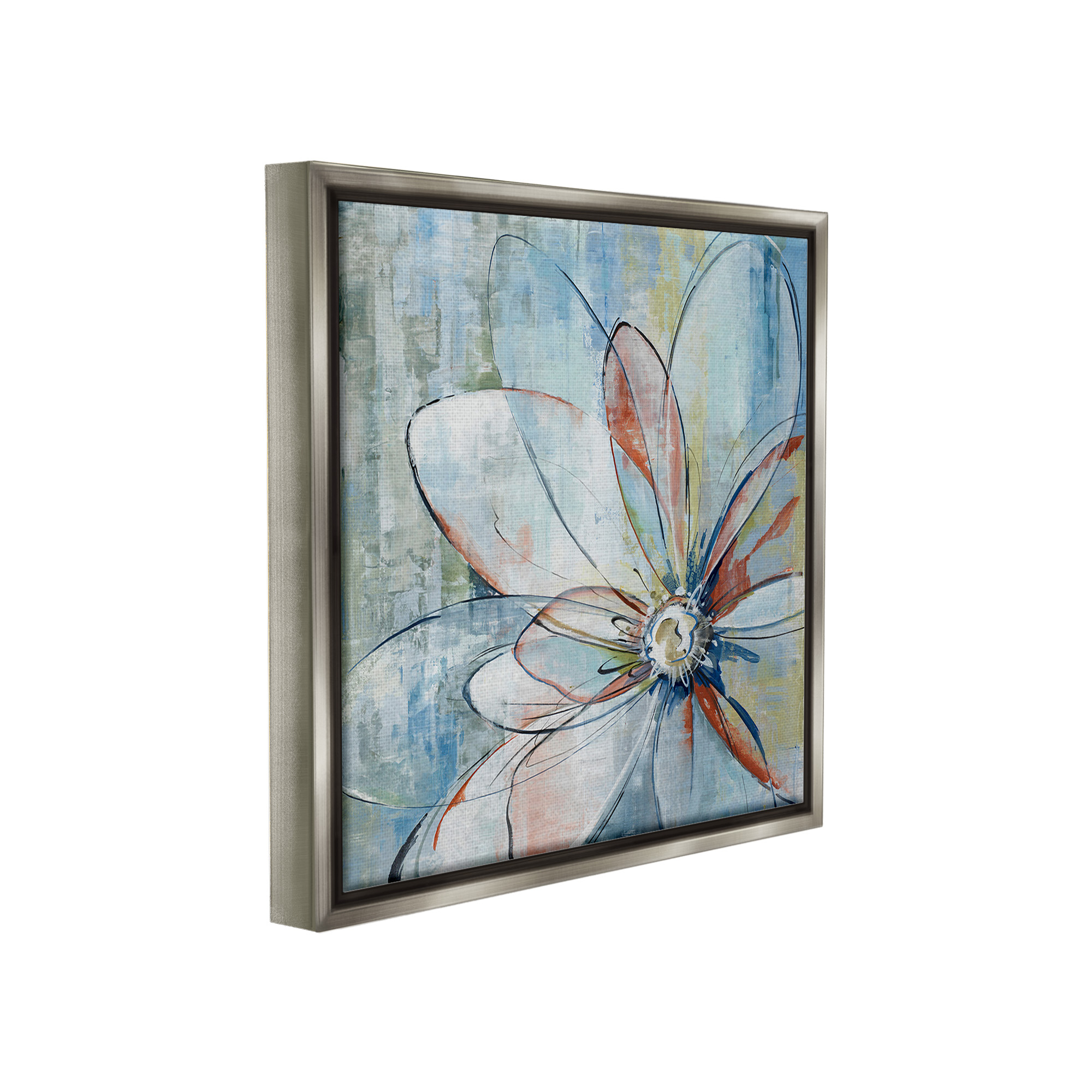 Stupell Industries Modern Collaged Flower Botanical & Floral Painting Gray Floater Framed Canvas Art Print Wall Art, 25 x 25