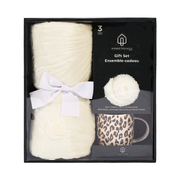 Ensemble cadeau douillet pour la fête des Mères Hometrends ivoire – couverture, chaussettes et tasse