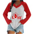 thumbnail image 1 of Moda mujer Casual cuello en V Día de San Valentín estampado contraste costura manga larga camiseta Fridja  hkj3368, 1 of 7