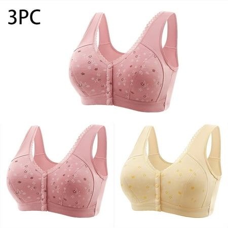 Wireless Sports Bra  3PC Women Sexy Front Buckle For Middle-Aged And Elderly Underwear Soft Oversized Tank Top Without Steel Ring Printed Bra  Elderly Bra  Front Buckle Bra  Sexy Bra