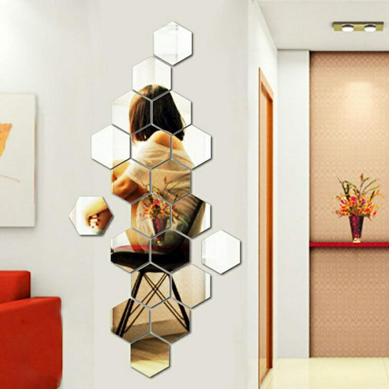 Mirror Wall Stickers, 30PCS Hexagon Mirror Hexagonal Acrylic