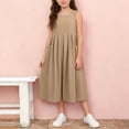 thumbnail image 2 of MGDXOX Girls Sleeveless Cotton Dress with Pleated Bodice and Side Pockets Casual Loose Swing Dress for Everyday Wear Khaki 2-3 Years, 2 of 5