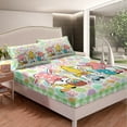 thumbnail image 2 of Erosebridal Kawaii Easter Bunnies Fitted Sheet Queen,Colorful Easter Eggs Bedding,Spring Rabbit Pet Animals Bed Sheets,Greetings and Presents for Easter Day,Green Plaid Bed Set, 2 of 4
