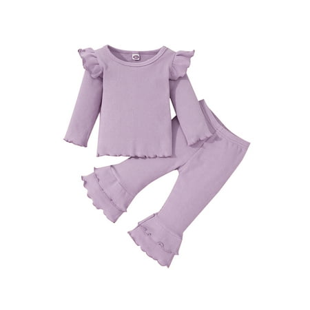 

Bagilaanoe 2pcs Toddler Baby Girl Long Pants Set Long Sleeve Pullover Tops + Flared Trousers 12M 18M 24M 3T 4T Kids Casual Ribbed Outfits