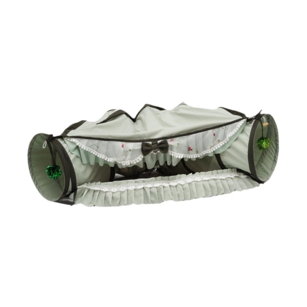 Cama túnel para gatos, juguete interactivo, cueva de ejercicio plegable con tapete extraíble, escondite Verde